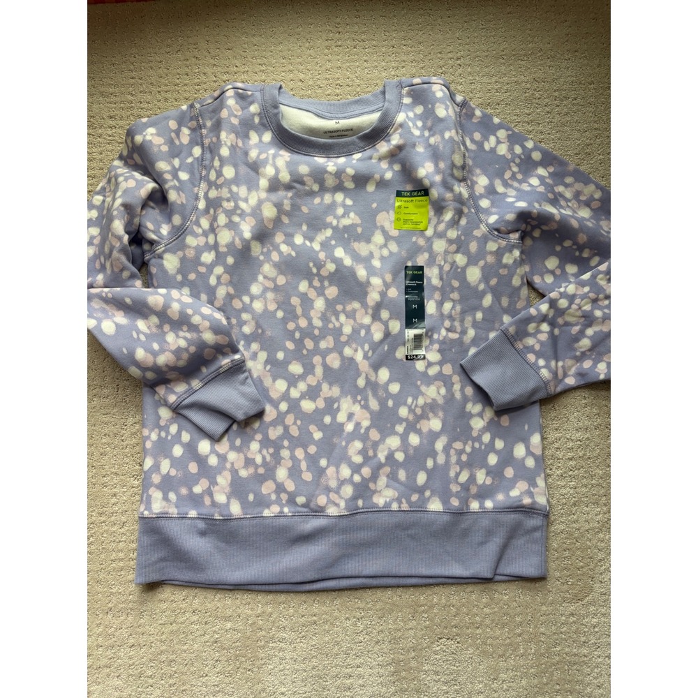 Tek Gear Sweatshirt Size M Purple Abstract Print Ultrasoft Fleece Sporty Casual